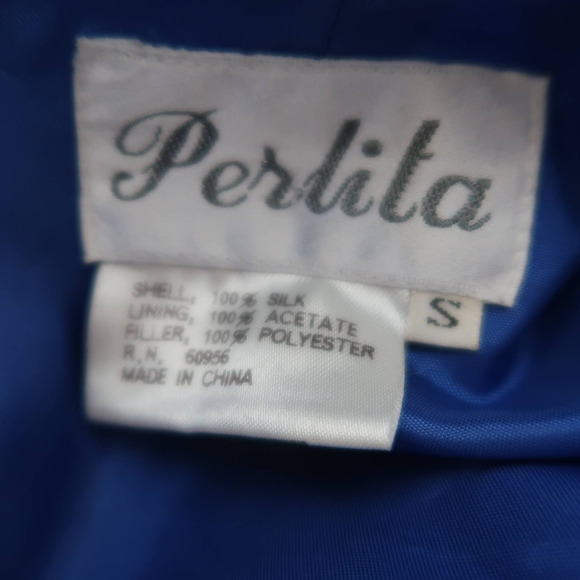Vintage 80s Perlita blue silk ruched track jacket - Picture 8 of 8